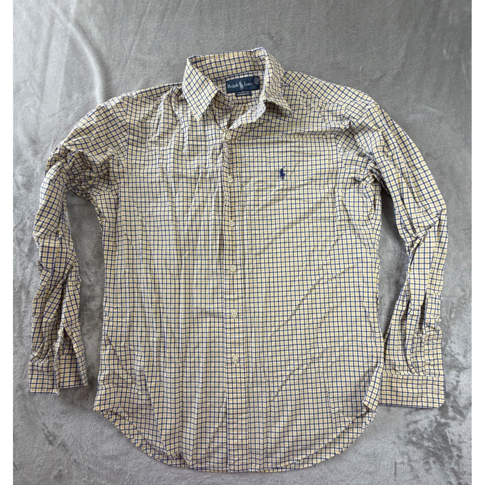 Ralph Lauren Button Down Shirt Mens Size M Yellow Blue White Plaid Classic Fit